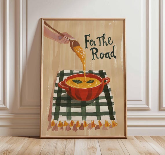 Soup Bowl Poster Print Retro Kitchen Wall Art With Hand And Ladle Fun Food Illustration For Dining Room Cafe Home Decor