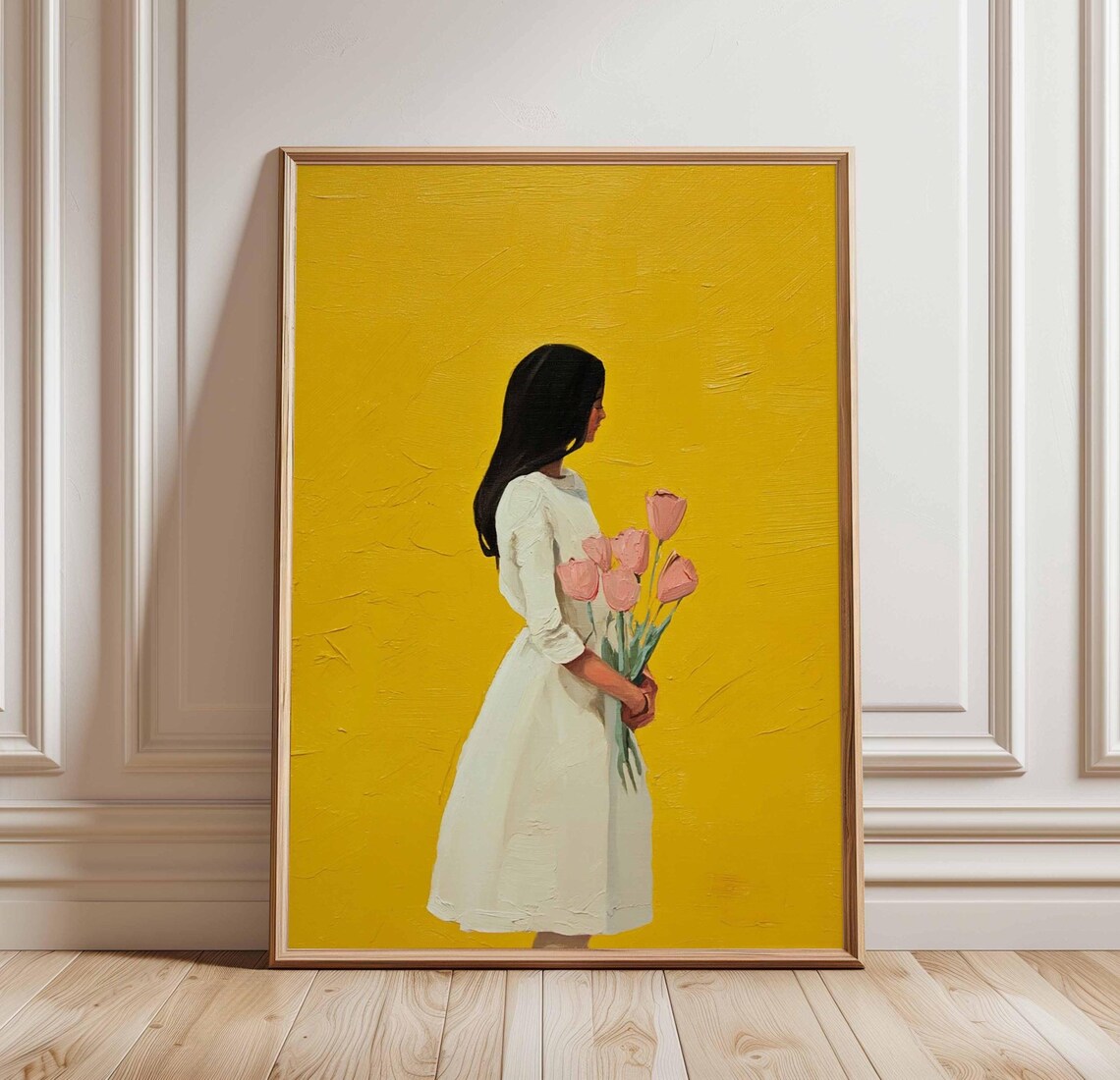 Girl With Flowers Poster, Minimalist Floral Artwork