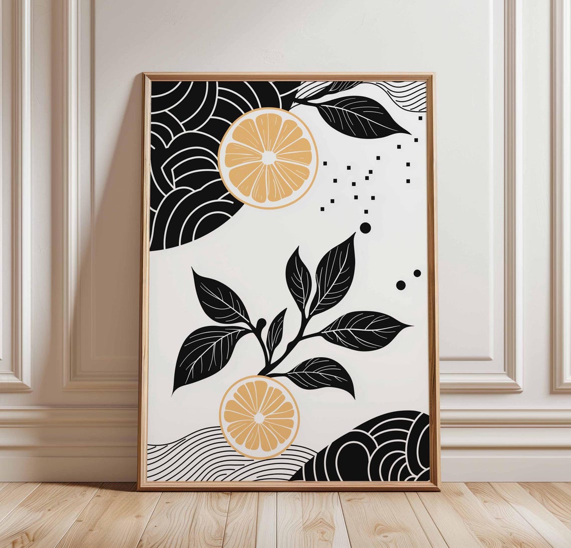 Minimalist Lemon Slice Black And Yellow Abstract Fruit Art Poster