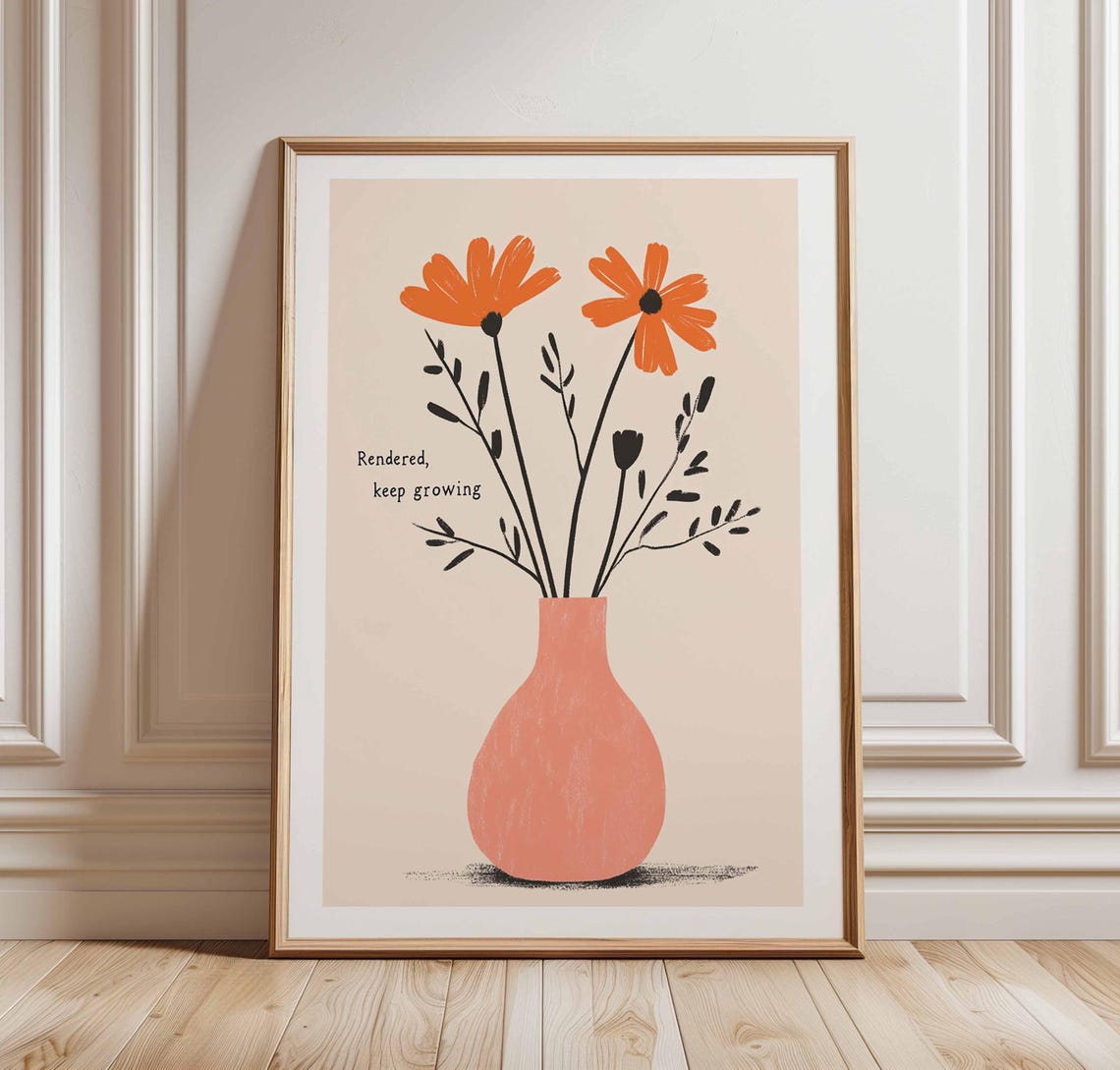 Minimalist Floral Poster with Orange Daisies and Keep Growing Quote