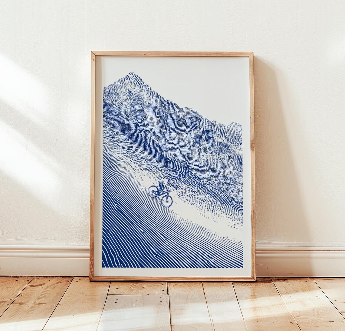 Blue Mountain Cyclist Minimalist Art Print
