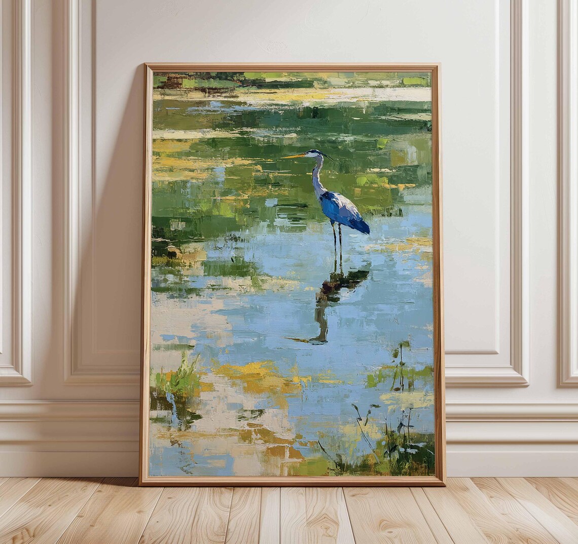Blue Heron Impressionist Water Scene Art Print