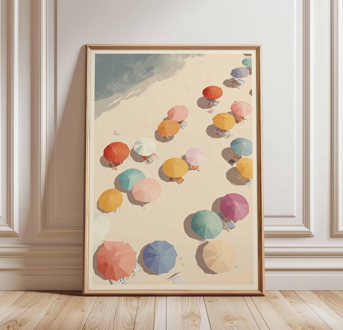 Aerial Beach Umbrella Colorful Coastal Summer Ocean View Poster