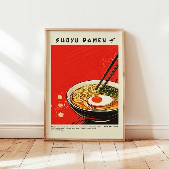 Shoyu Ramen Poster Japanese Noodle Wall Art Print Retro Food Kitchen Decor Bold Illustration Unframed Asian Artwork