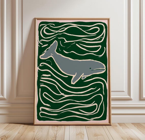 Whale Poster Coastal Folk Art Print Minimal Ocean Animal Wall Decor