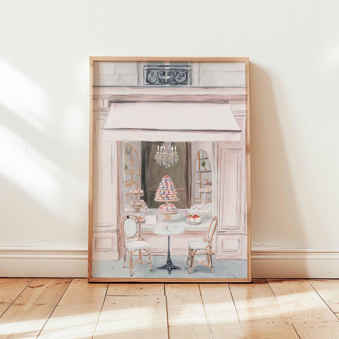 French Patisserie Shop Watercolor Macaron Tower Bakery Decor Poster