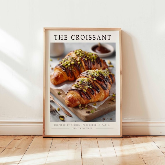 The Croissant Chocolate Pistachio Wooden Board Paris Bakery Poster