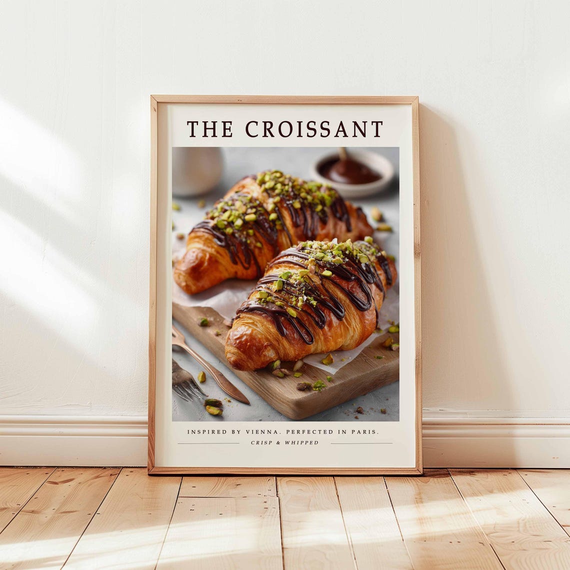 The Croissant Chocolate Pistachio Wooden Board Paris Bakery Poster