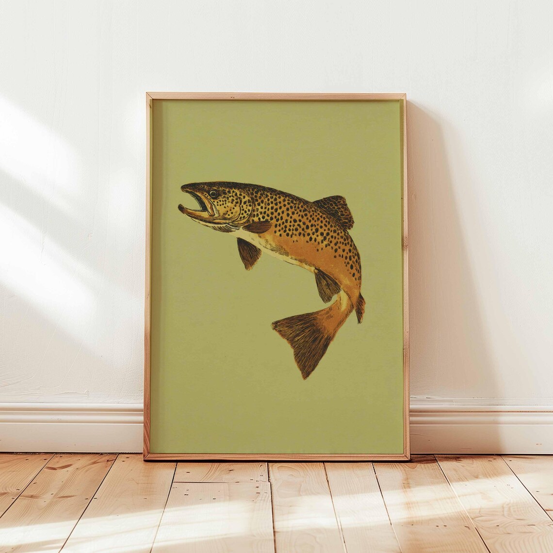 Brown Trout Vintage Fish Poster, Rustic Cabin Decor