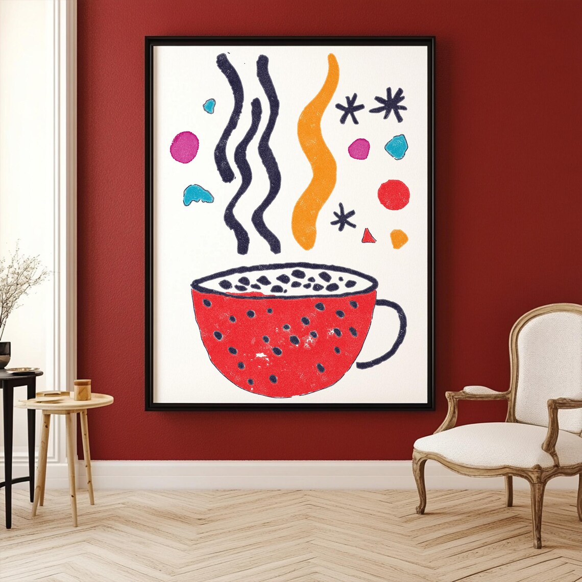 Whimsical Coffee Cup Wall Art Print 4 Sizes Boho Decor - Image 3