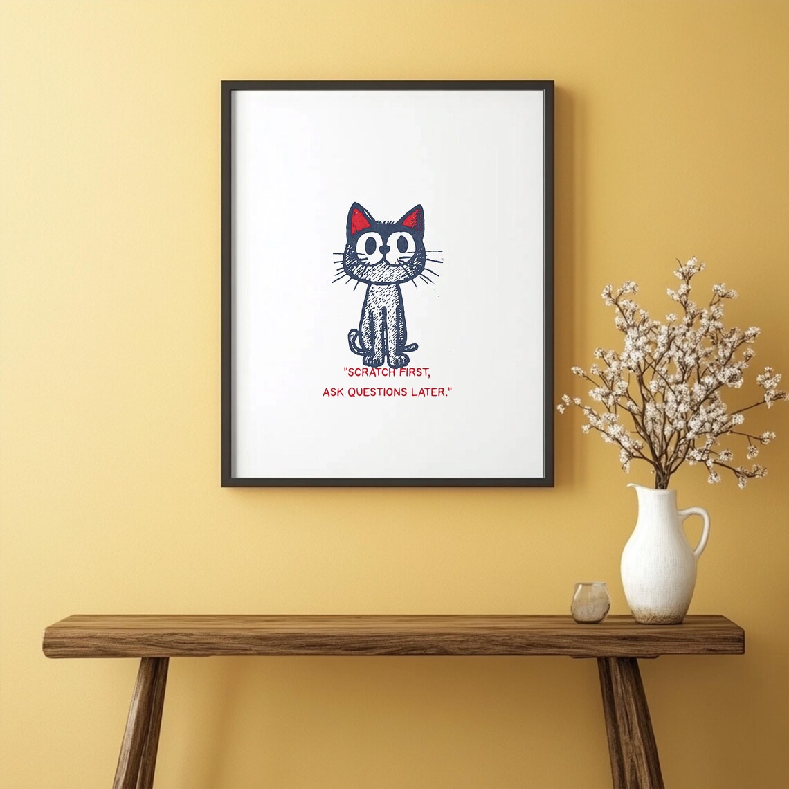 Scratch First Ask Questions Later Black Kitten Quote Poster for Cat Lovers - Image 3