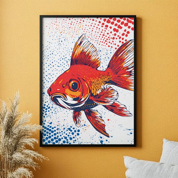Goldfish Pop Art Print Bold Vibrant Fish Wall Art Japanese Inspired Retro Poster Modern Home Decor