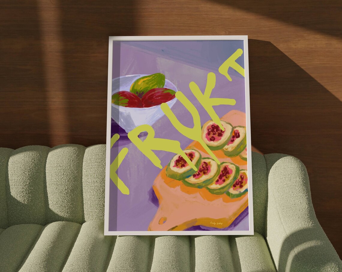 Purple Frukt Fig Still Life Painted Scandinavian Kitchen Wall Print
