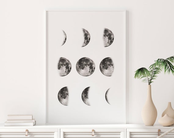 Moon Phases Minimal Wall Art, Celestial Poster