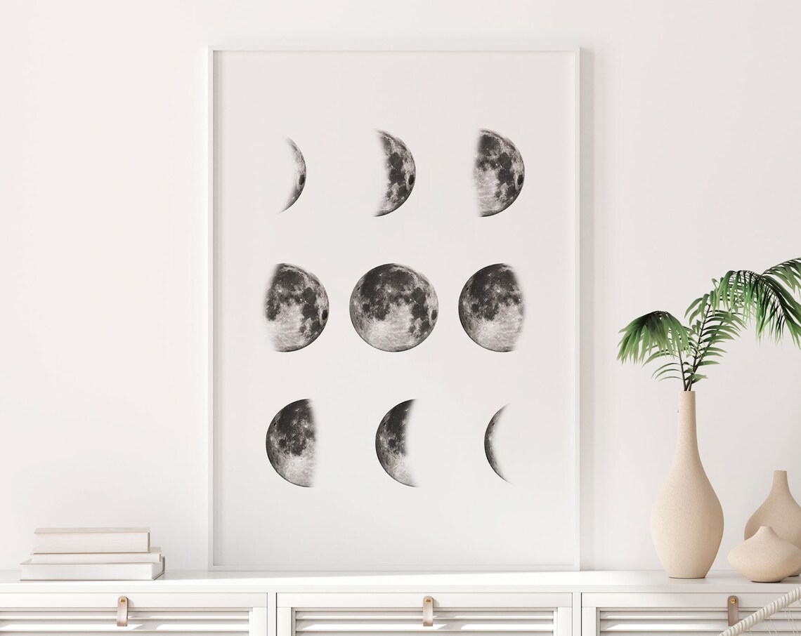 Moon Phases Minimal Wall Art, Celestial Poster