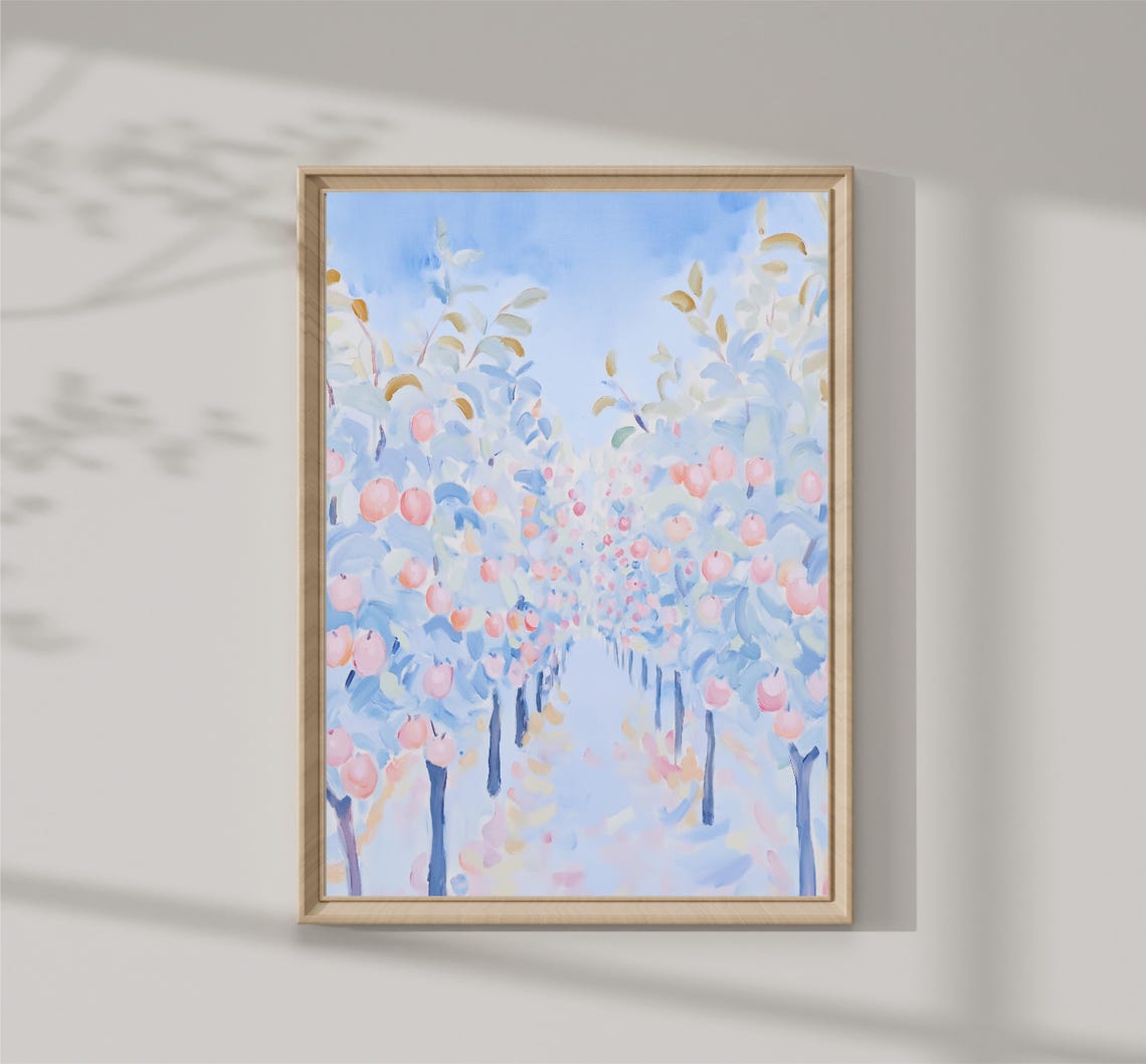Pastel Apple Orchard Blossoming Pink Fruit Trees Spring Art Poster