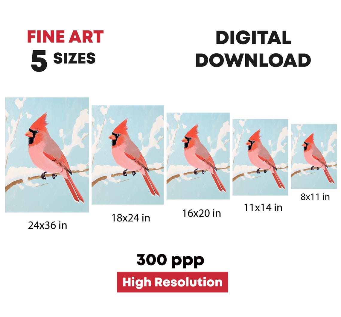 Picture Of Cardinal Bird On The Branch Of A Snowy Tree Art Of Animals Preppy Animal Decoration - Image 4