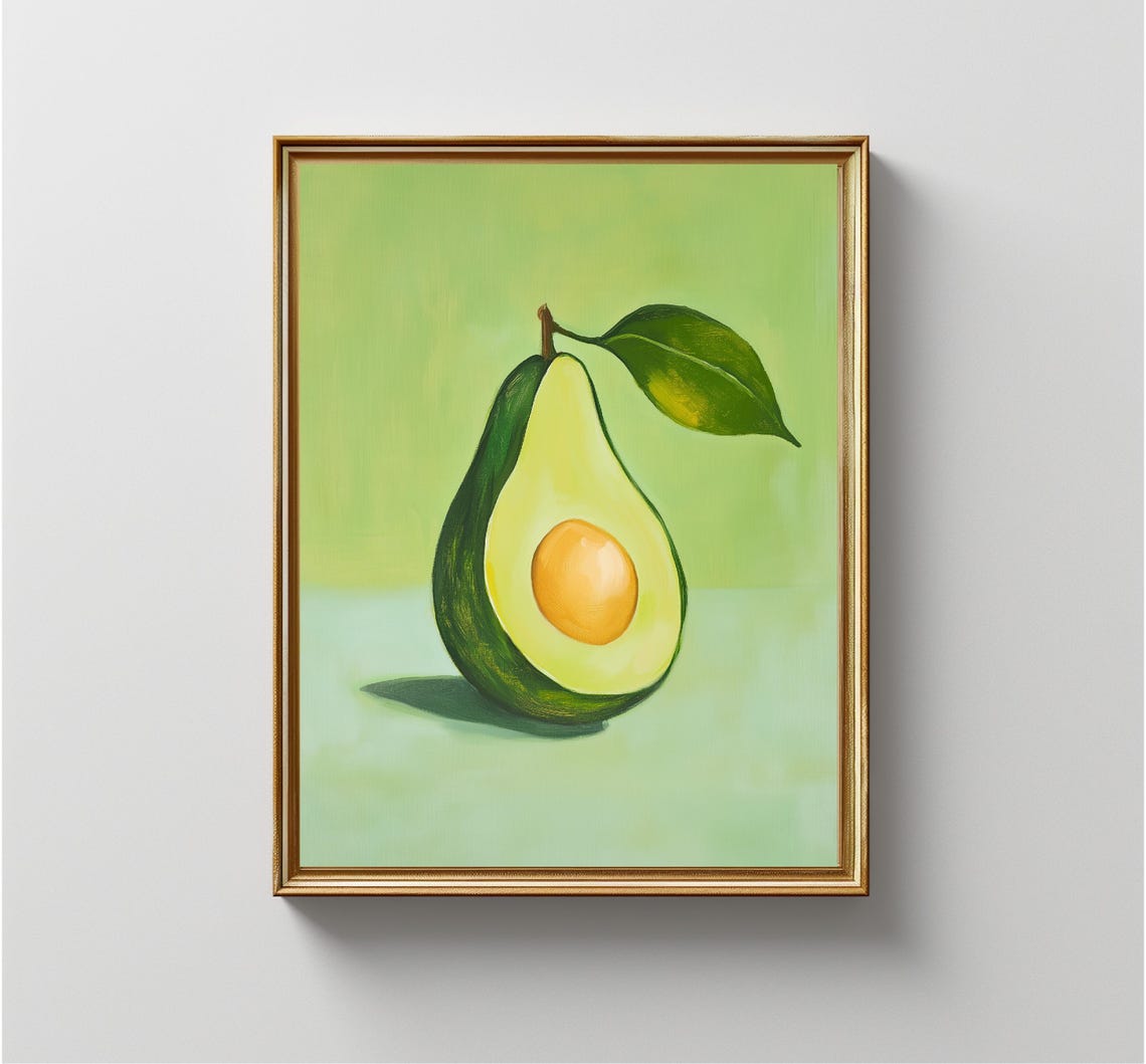 Halved Avocado Green Background Kitchen Fruit Painting Wall Art - Image 4