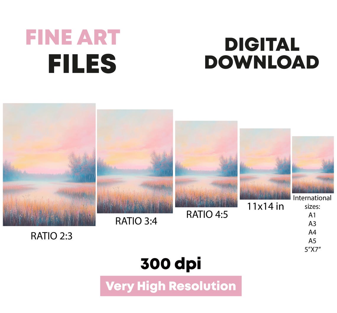 Pastel Sunrise Over Misty Lake Reeds Boho Nature Landscape Poster - Image 5