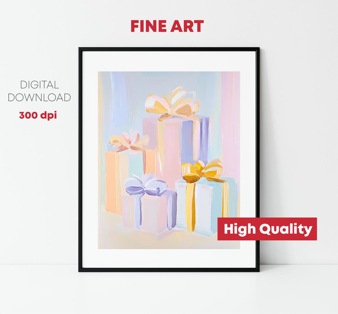 Pastel Christmas Gift Boxes Big Bows Holiday Presents Painting Poster - Image 2