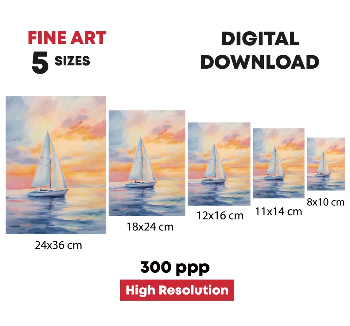 Sailboat At Sunset Pastel Orange Sky Serene Nautical Seascape Poster - Image 4