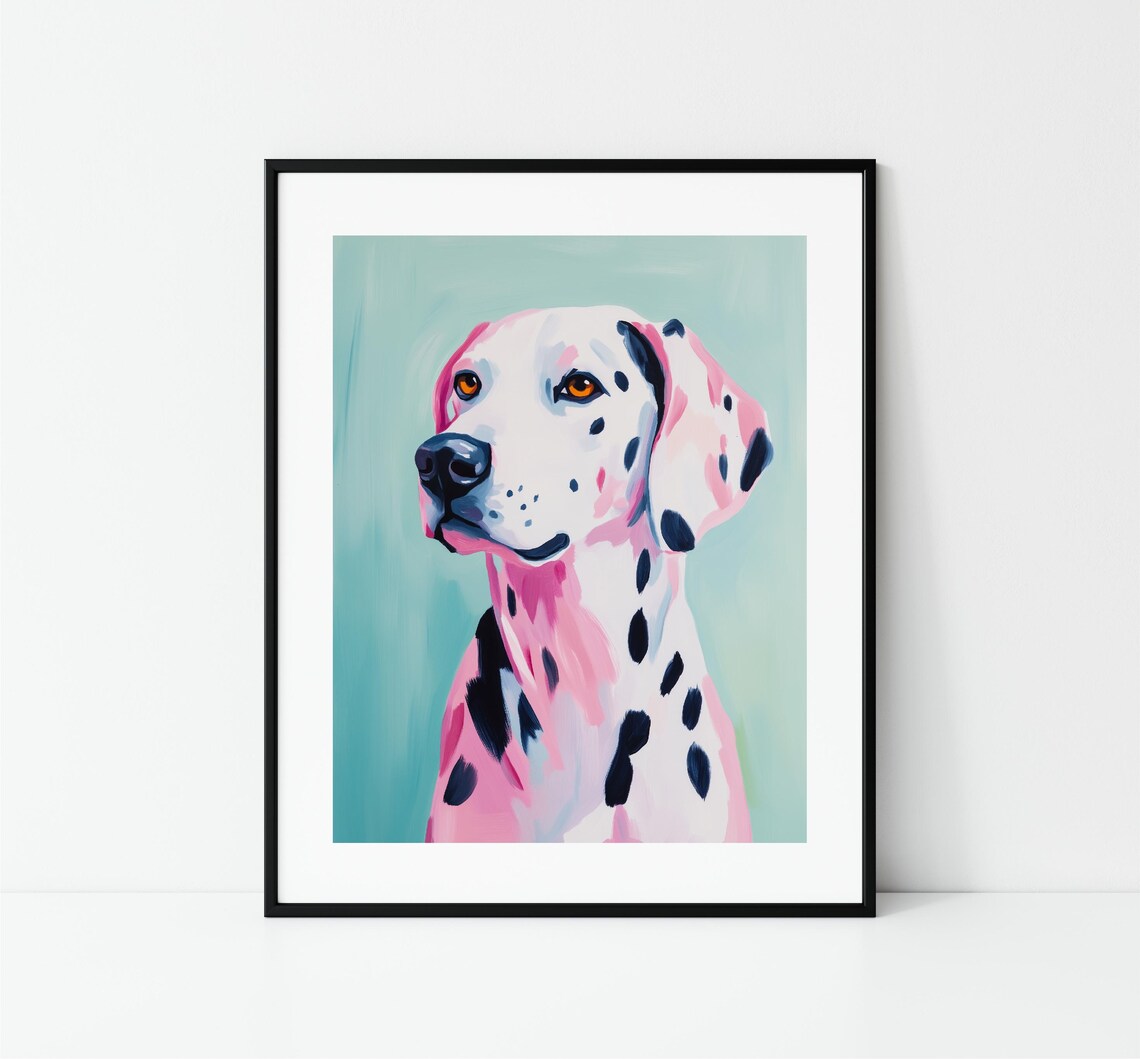 Dalmatian Dog Portrait Pink Pop Art Style Cute Puppy Wall Art Print - Image 3
