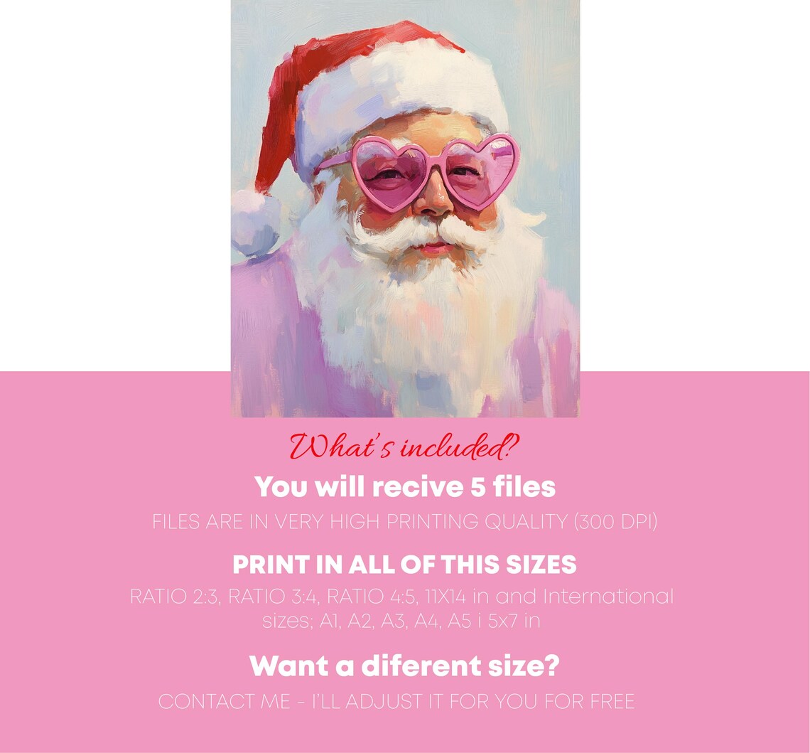 Pink Santa Claus With Heart Sunglasses Fun Christmas Portrait Poster - Image 5