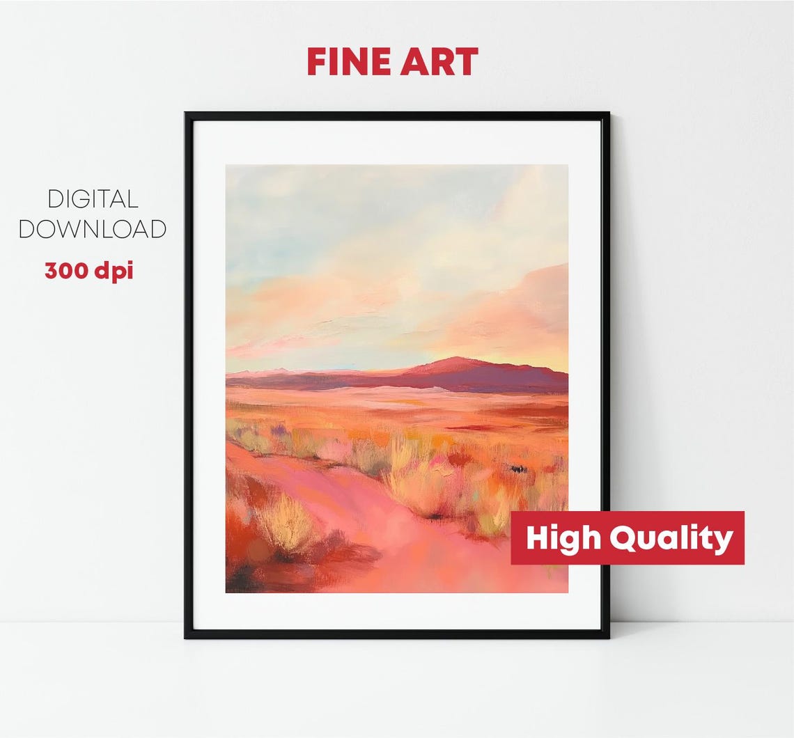 Warm Abstract Desert Plain Sunset Mesa Pastel Landscape Art Print - Image 2
