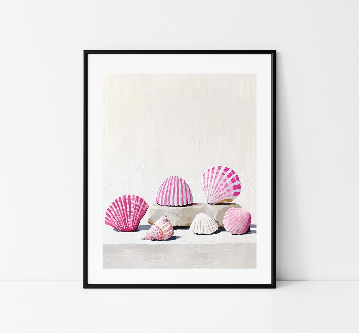 Pink Striped Scallop Shells Still Life Minimalist Beach Coastal Art Print - Image 3