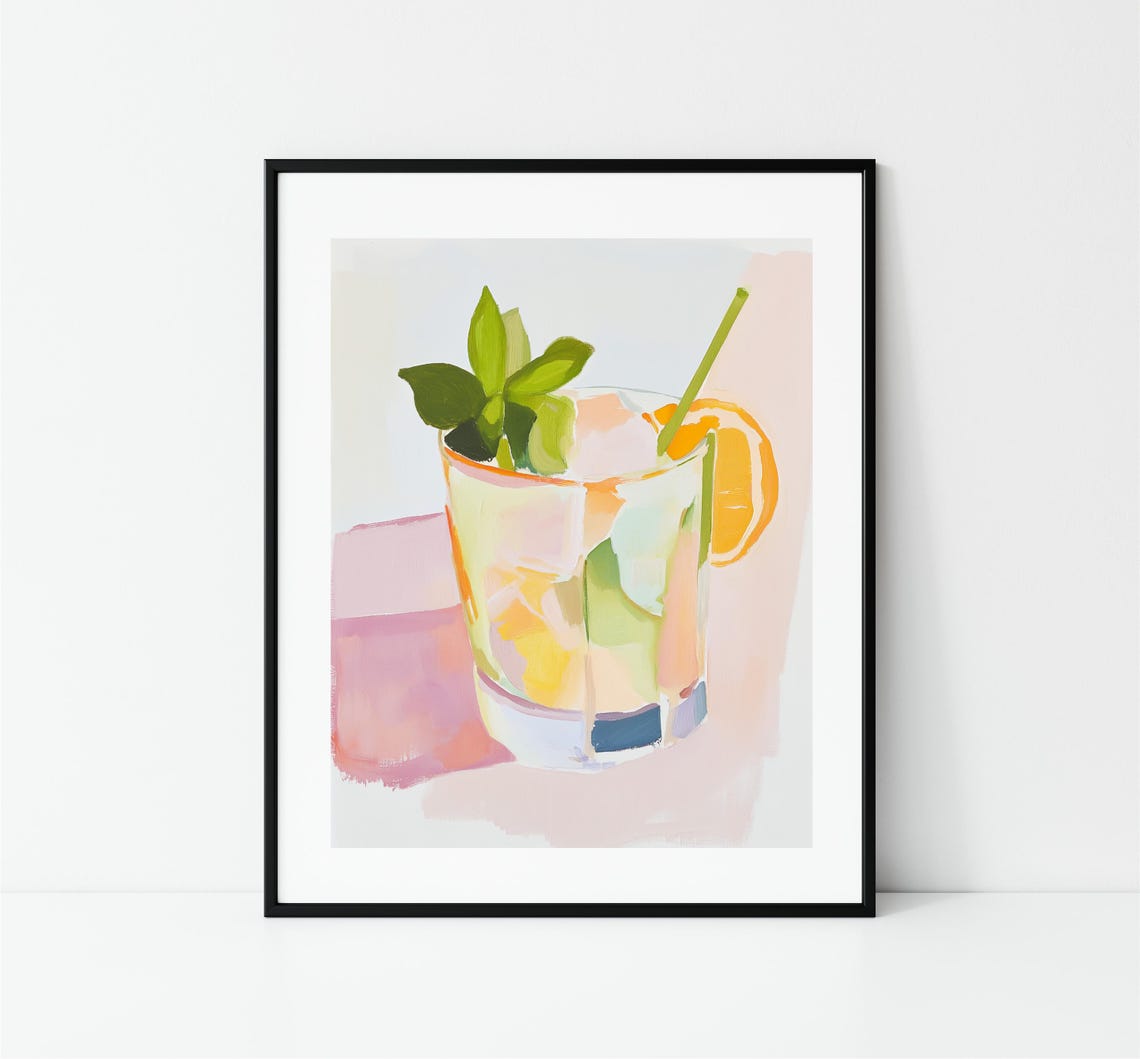 Citrus Mojito Cocktail Mint Orange Slice Pastel Bar Kitchen Art Print - Image 3