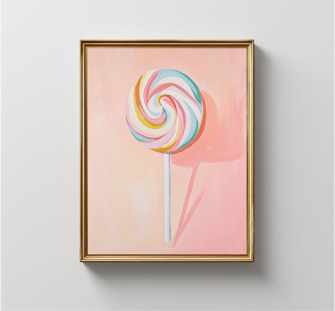 Rainbow Swirl Lollipop Pastel Pink Sweet Candy Kitchen Art Print - Image 3