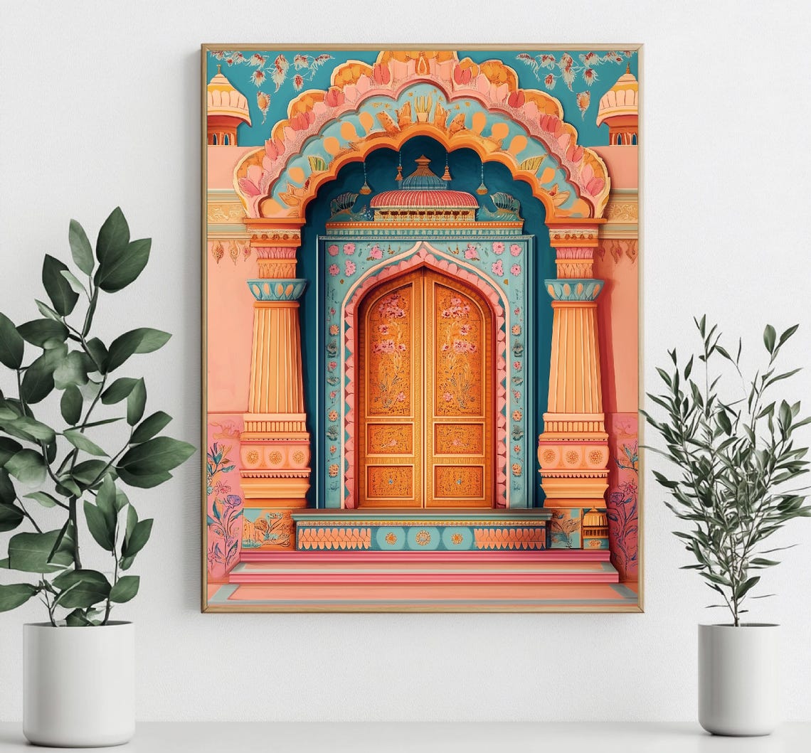 Indian Decor Door Travel Photography Jaipur Illustration Jaipur Poster Jaipur Poster India Travel Poster Bedroom Decor In Trend - Image 3