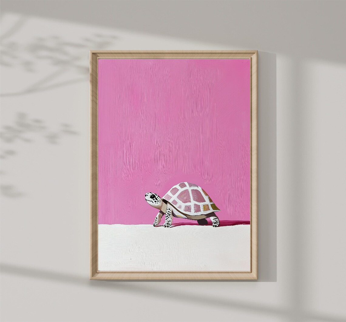 Pink Turtle Painting, Coastal Nursery Art Print