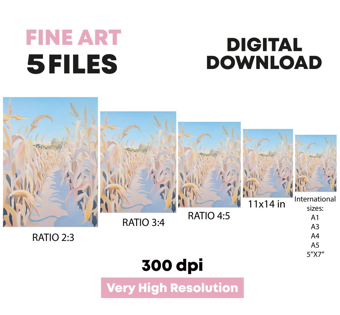 Golden Wheat Field Path Blue Sky Pastel Countryside Landscape Poster - Image 5