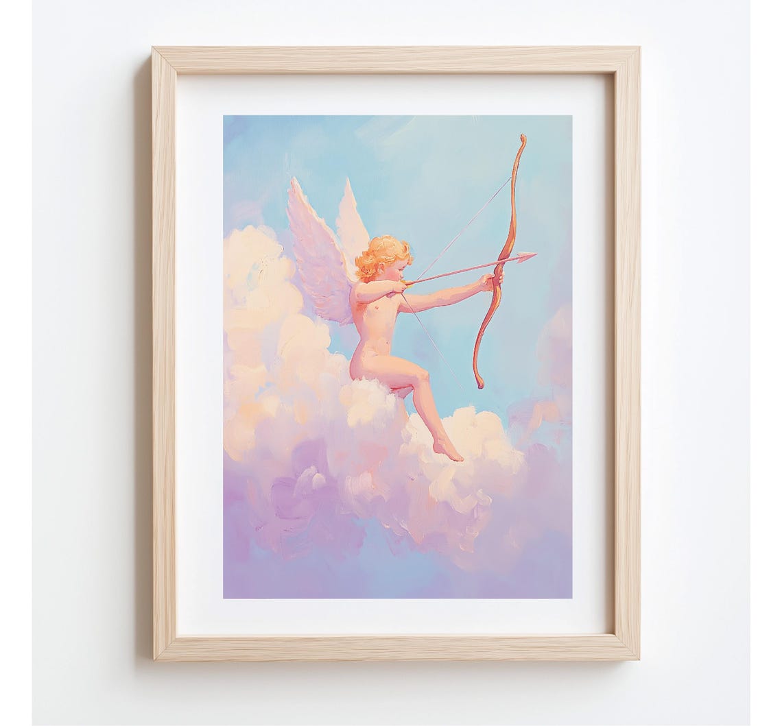 Cupid Drawing Bow On Dreamy Pastel Clouds Romantic Angel Wall Art - Image 3