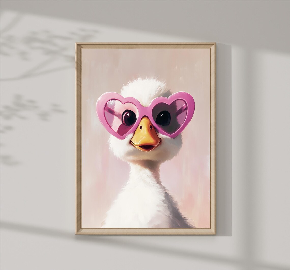 Pastel Duck Painting Animal Art Print, Kids Room Decor