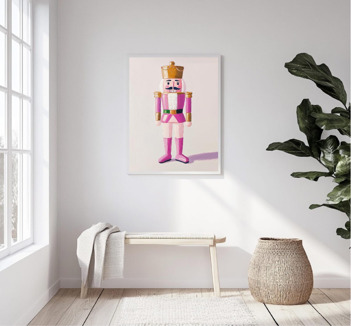 Pink Nutcracker Soldier Gold Hat Christmas Ballet Figurine Art Print - Image 5