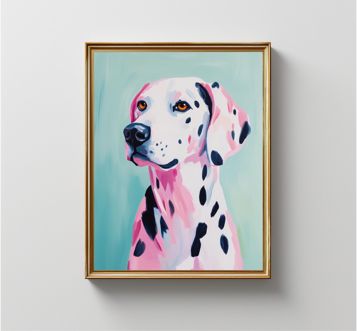 Dalmatian Dog Portrait Pink Pop Art Style Cute Puppy Wall Art Print - Image 4