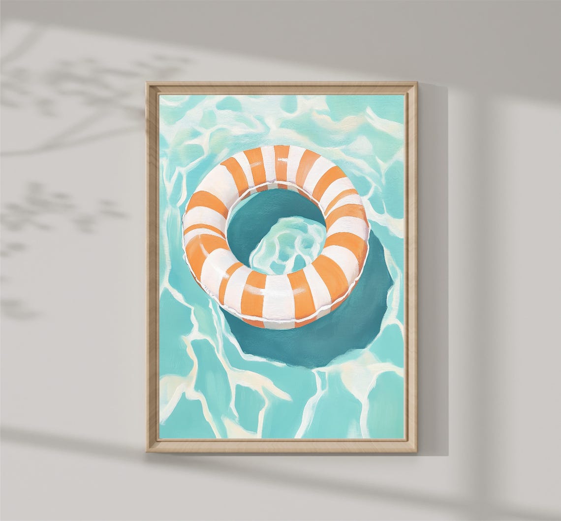Striped Swim Ring Pool Float Turquoise Water Summer Beach Wall Art