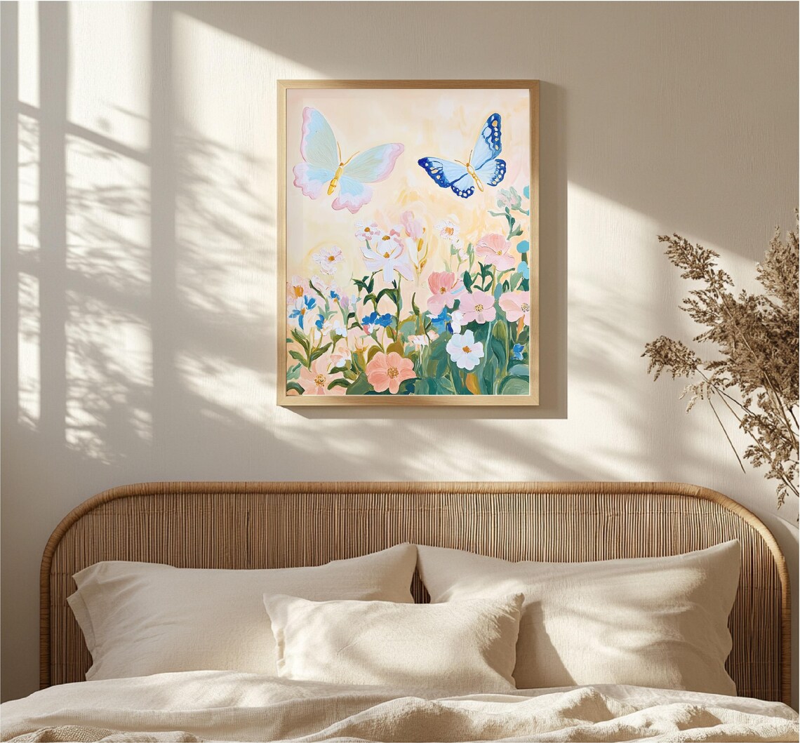 Butterflies Wildflower Meadow Pink Blue Blooms Garden Art Poster - Image 3