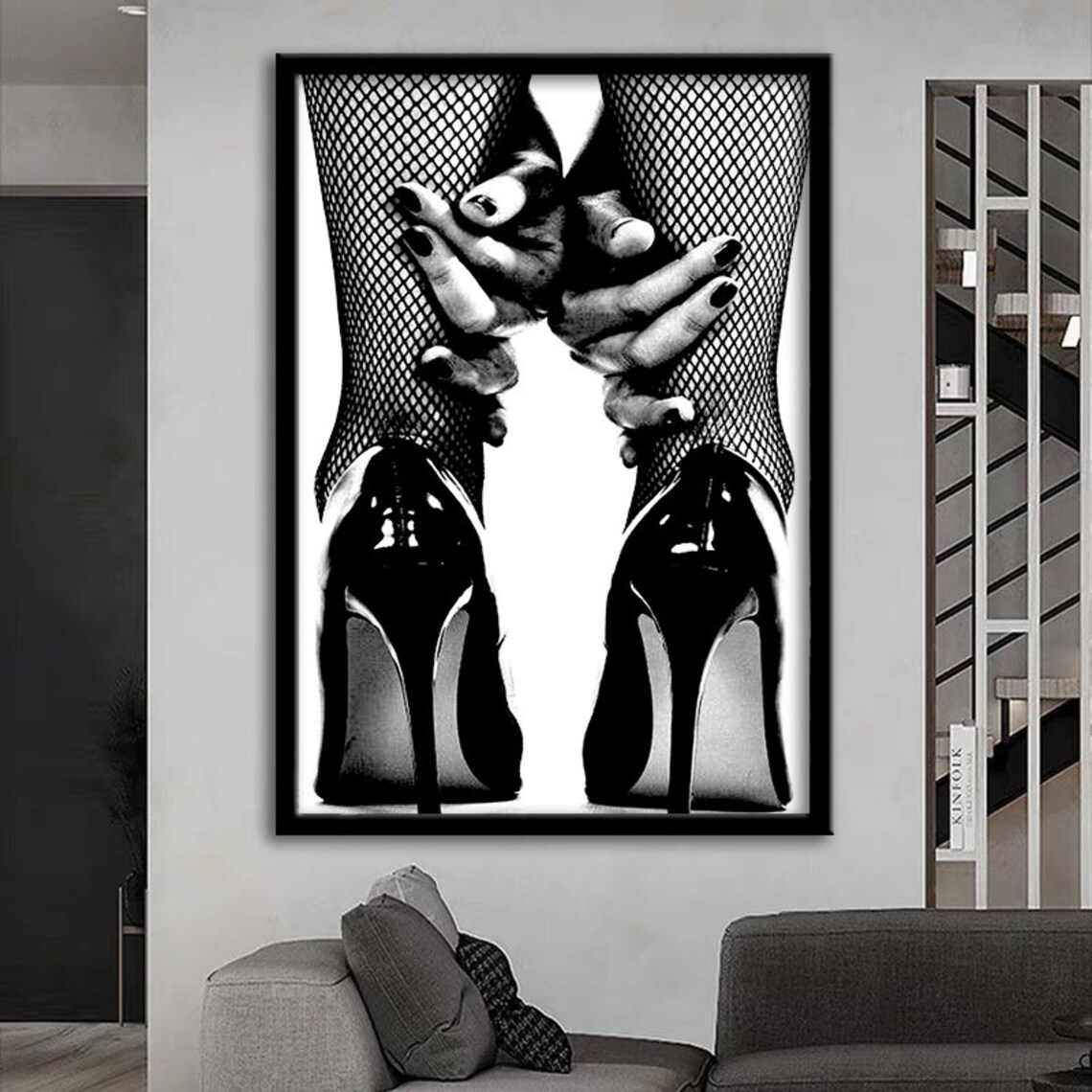Fishnet Stockings High Heels Black And White Pinup Style Art Print - Image 2