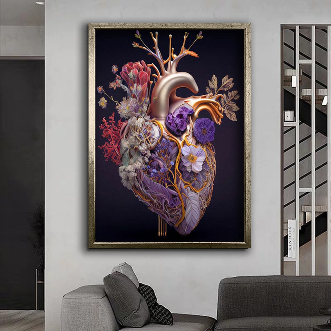 Blooming Heart Botanical Surreal Anatomical Flower Art Wall Poster - Image 2
