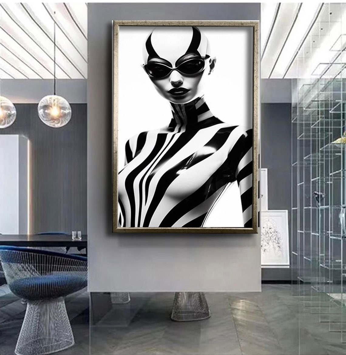 Zebra Stripe Body Paint Woman Sunglasses Black And White Art Print - Image 4