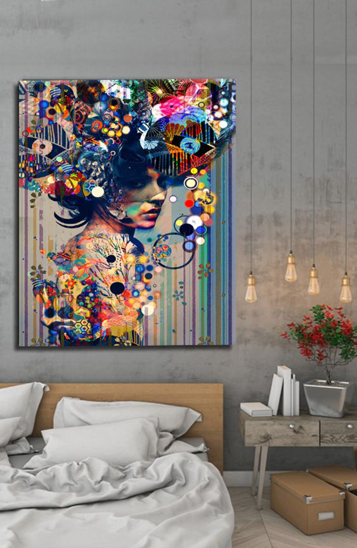 Colorful Surrealist Woman Portrait Collage Floral Pattern Modern Wall Poster - Image 3