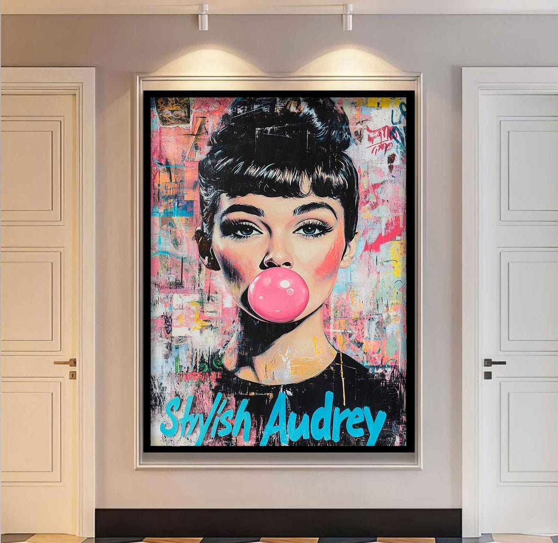 Audrey Hepburn Pink Bubble Gum Stylish Pop Art Portrait Poster - Image 2