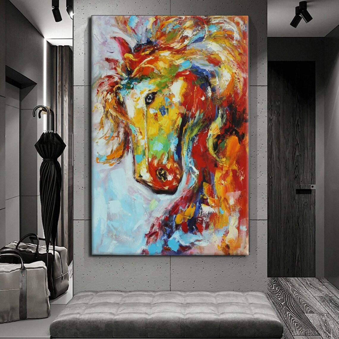 Colorful Abstract Horse Head Oil Painting Vibrant Equine Art Print - Image 4