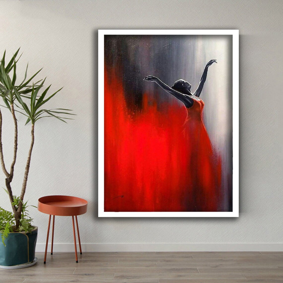 Woman Dancing in Flowing Red Dress Passionate Art Painting Poster - Image 2