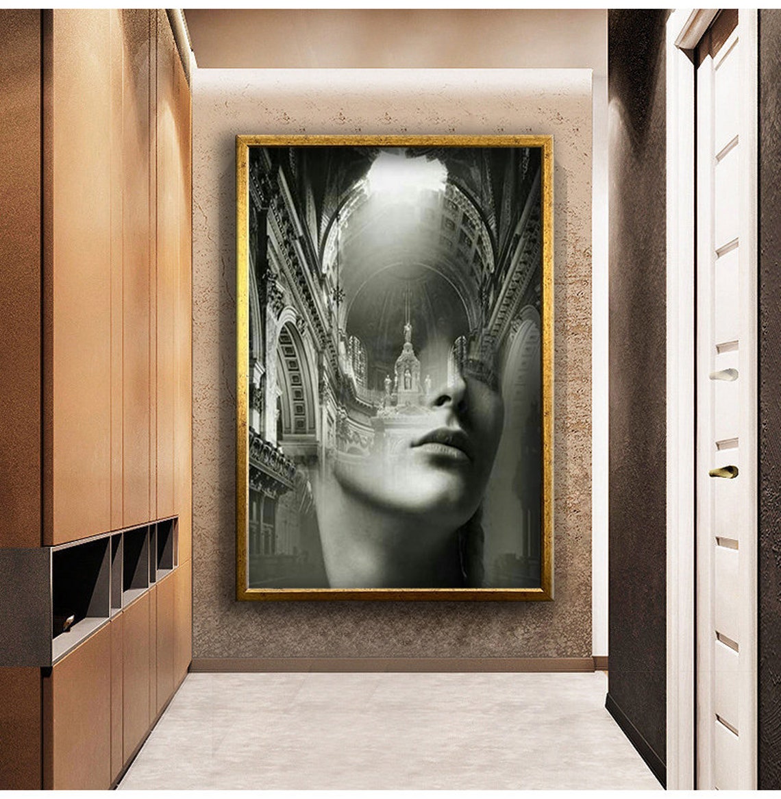 Surreal Woman Face Cathedral Architecture Double Exposure Art Print