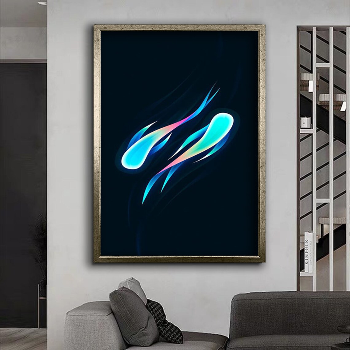 Neon Koi Fish Print Wall Decor Home Gift Framed Painting Wall Art Print Ready To Hang Painting Gift - Image 2