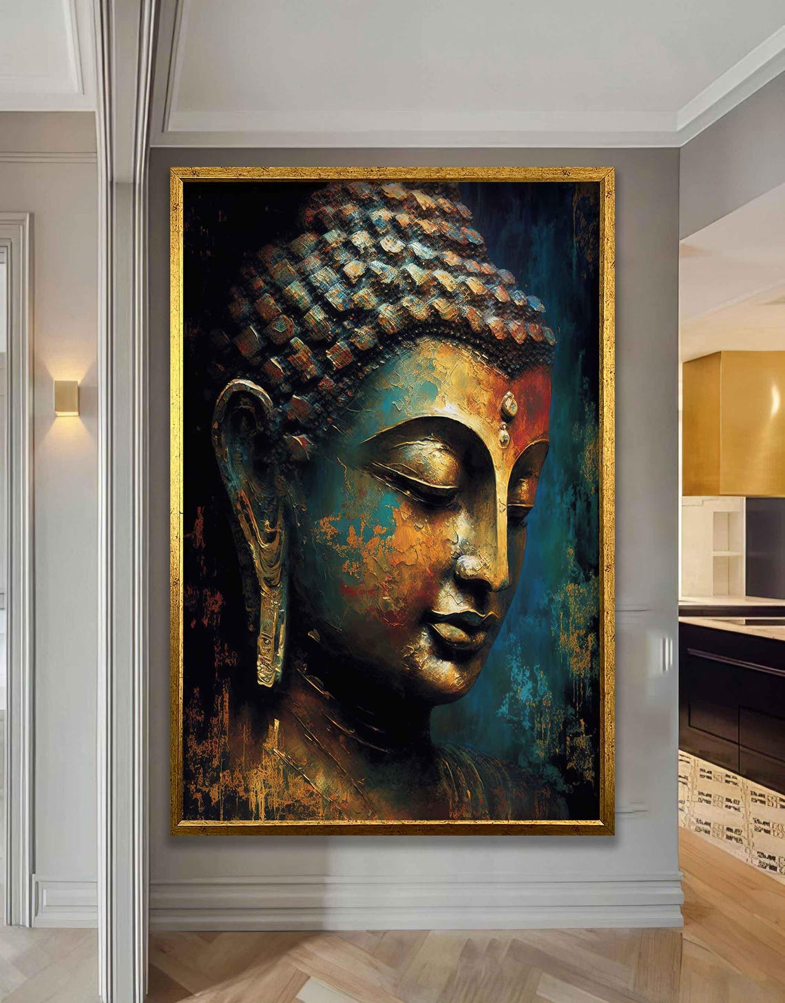 Antique Buddha Profile Teal Gold Serene Zen Meditation Art Poster - Image 3